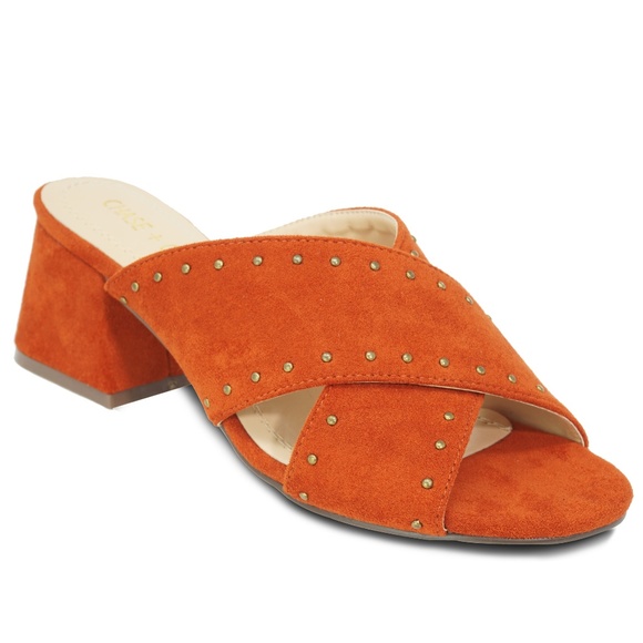 ⭐️ BLOCK HEEL SLIDE SANDAL BURNT ORANGE WOMEN - Picture 2 of 4